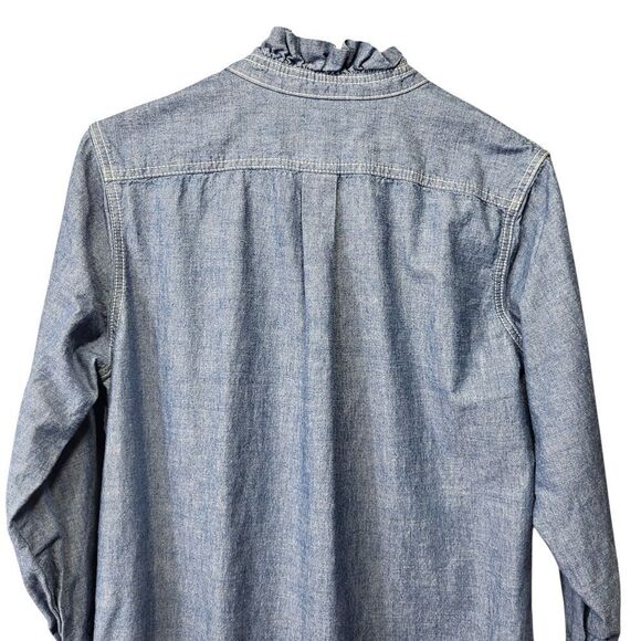 Tory Burch Blue Chambray Ruffle Collar Shirt Dress - Size XS - Picture 9 of 14
